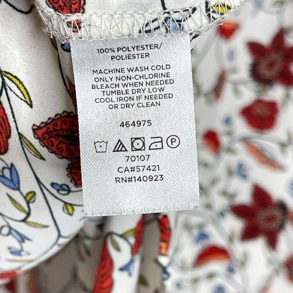 LOFT Loft White Red Floral Tie Front Flowy Top Blouse Short Sleeve Women Size XL - Picture 8 of 9